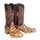 Men's Genuine Monster Fish Square Toe Boots Antique Saddle