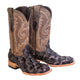 Men's Genuine Monster Fish Square Toe Boots Black Cherry