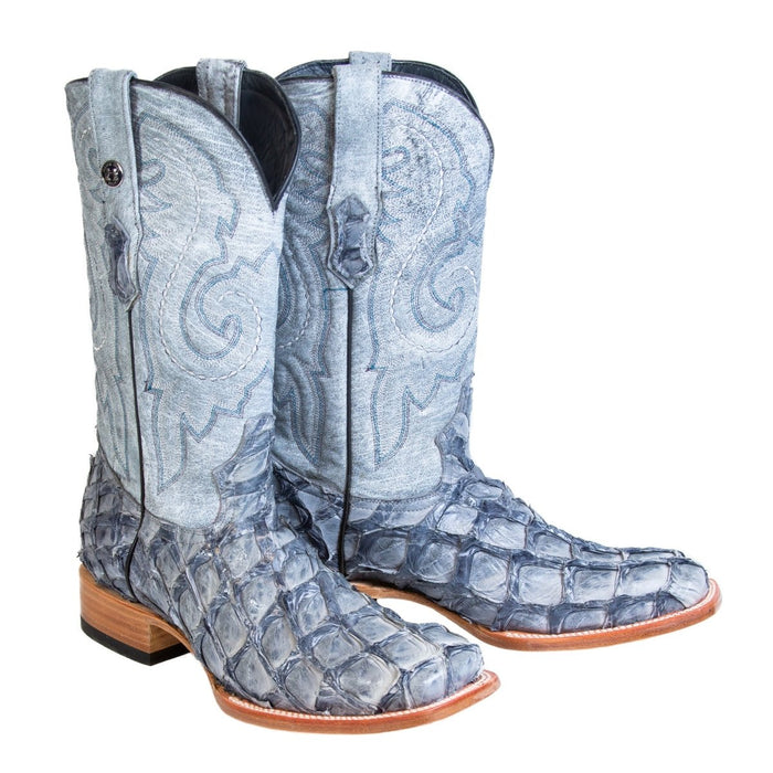 Men's Genuine Monster Fish Square Toe Boots Blue - 6