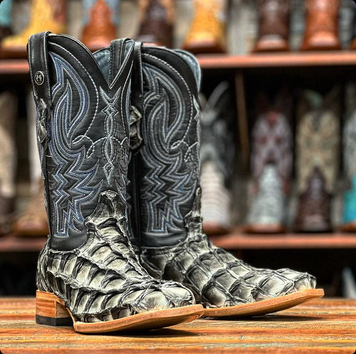Men's Genuine Monster Fish Square Toe Boots Grey - 6