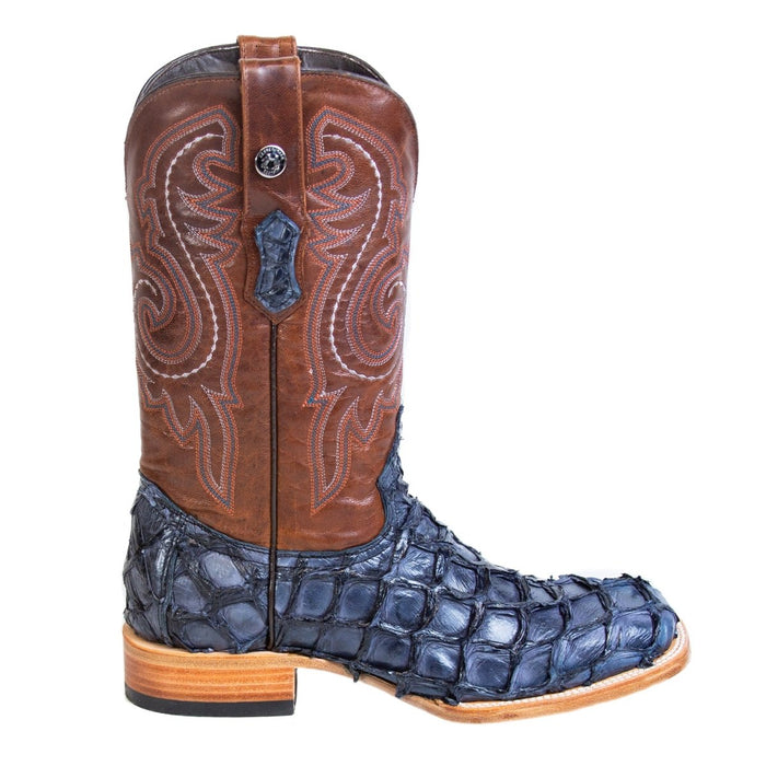 Men's Genuine Monster Fish Square Toe Boots Navy Blue - 6