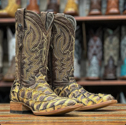 Men's Genuine Monster Fish Square Toe Boots Toasted Beige Matte