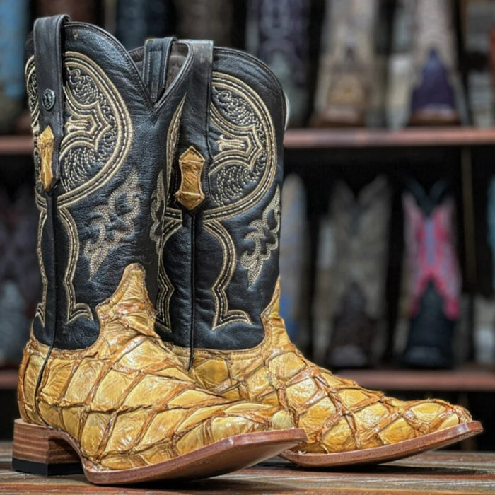 Men's Genuine Monster Leather Fish Square Toe Boots Oryx - 6