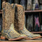 Men's Genuine Python Square Toe Boots Antique Saddle