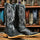 Men's Genuine Python Square Toe Boots Black