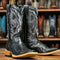 Men's Genuine Python Square Toe Boots Black