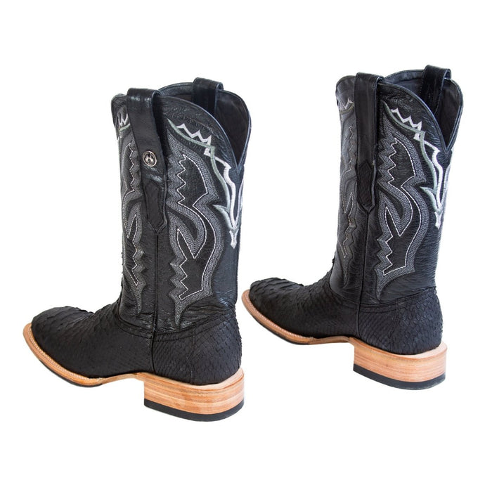 Men's Genuine Python Square Toe Boots Black - 6