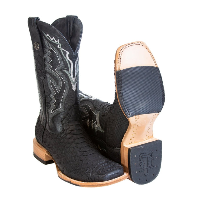 Men's Genuine Python Square Toe Boots Black - 6