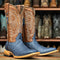 Men's Genuine Python Square Toe Boots Blue Jeans