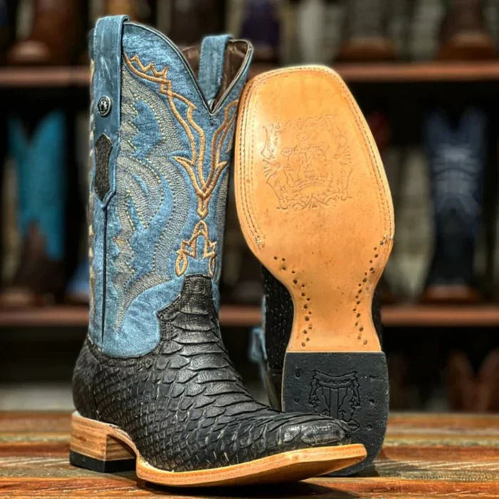 Men's Genuine Python Square Toe Boots Matte Brown - 6.5