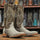 Men's Genuine Python Square Toe Boots Natural Matte
