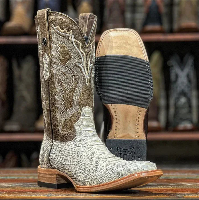 Men's Genuine Python Square Toe Boots Natural Matte - 6.5
