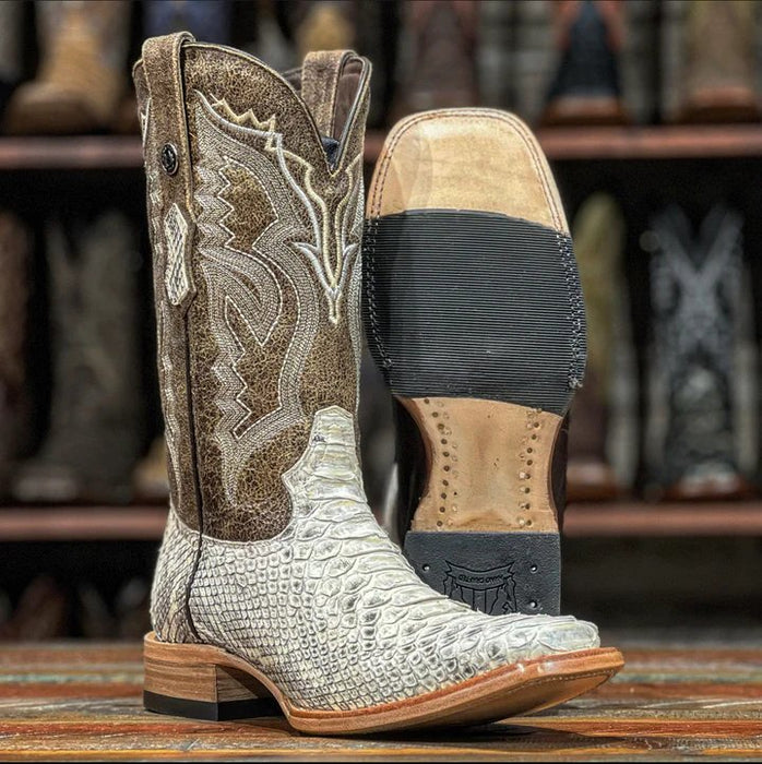 Men's Genuine Python Square Toe Boots Natural Matte - 6