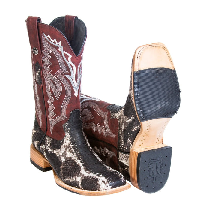 Men's Genuine Python Square Toe Boots Natural - 6