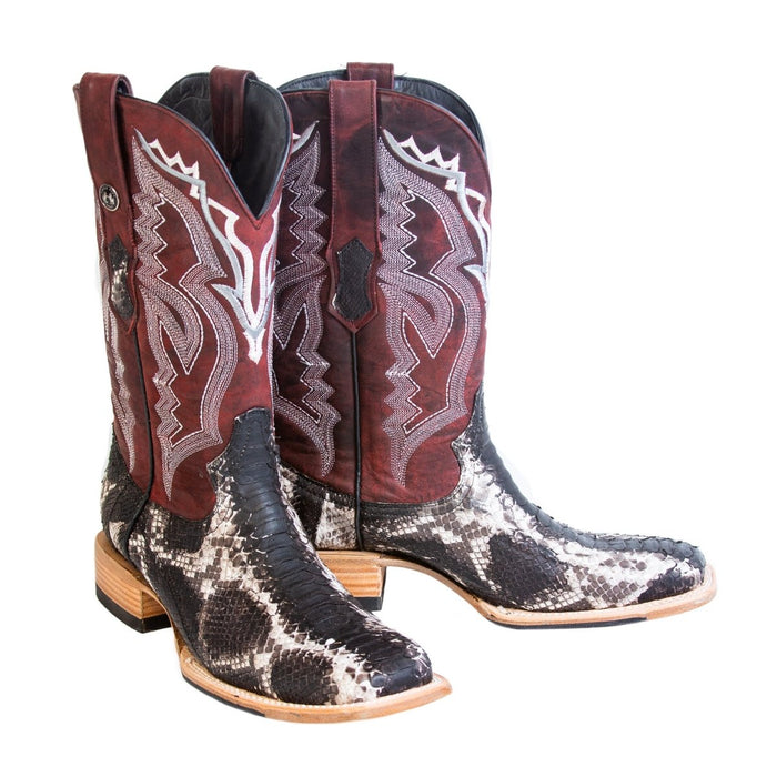 Men's Genuine Python Square Toe Boots Natural - 6