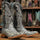Men's Guthrie Print Ostrich Square Toe Boots Rustic Black