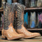 Men's Ostrich Print Leather J-Toe Boots Bone