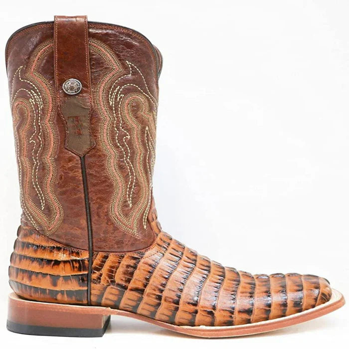 Men's Hudson Print Caiman Tail Square Toe Boots Cognac - 6.5