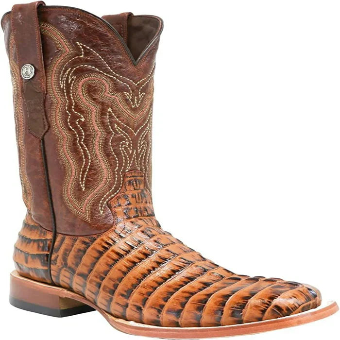 Men's Hudson Print Caiman Tail Square Toe Boots Cognac - 6.5