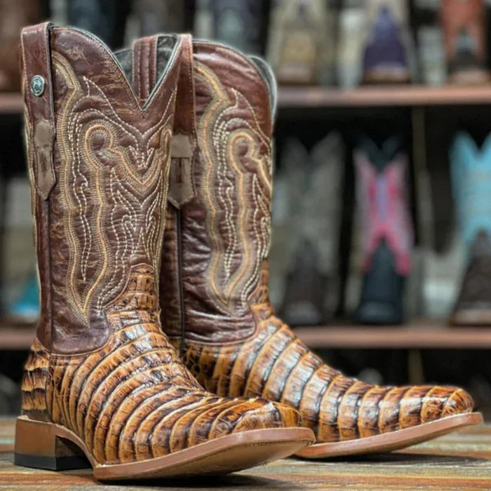 Men's Hudson Print Caiman Tail Square Toe Boots Cognac - 6.5