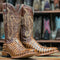 Tanner Mark Men's Marshall Print Caiman Tail Square Toe Boots Brown