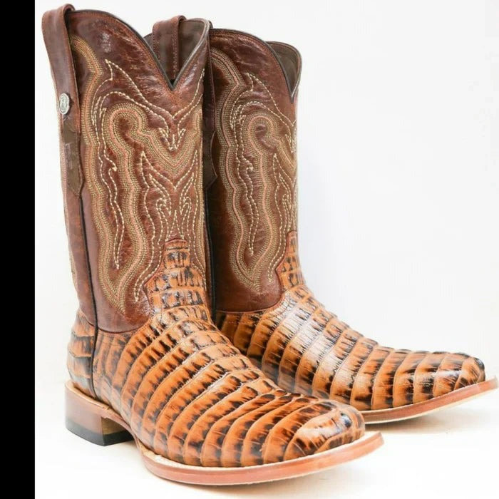 Men's Hudson Print Caiman Tail Square Toe Boots Cognac - 6.5