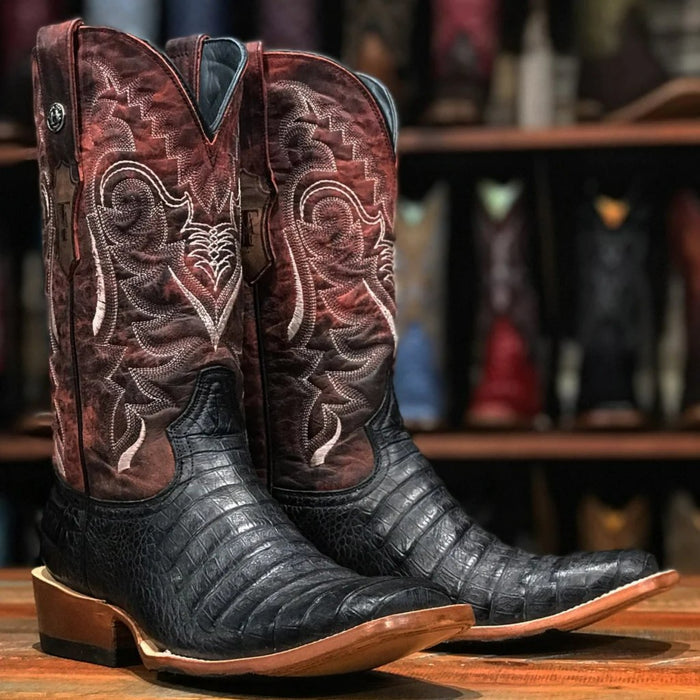 Tanner Mark Men's Print Caiman Tail Square Toe Boots Oryx - 6