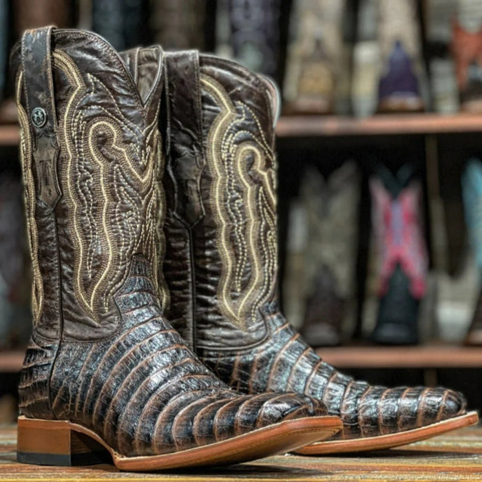 Tanner Mark Men's Beau Python Print Square Toe Boots Brown - 6