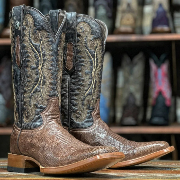 Men's Poteet Genuine Smooth Ostrich Square Toe Boots Brown - 6