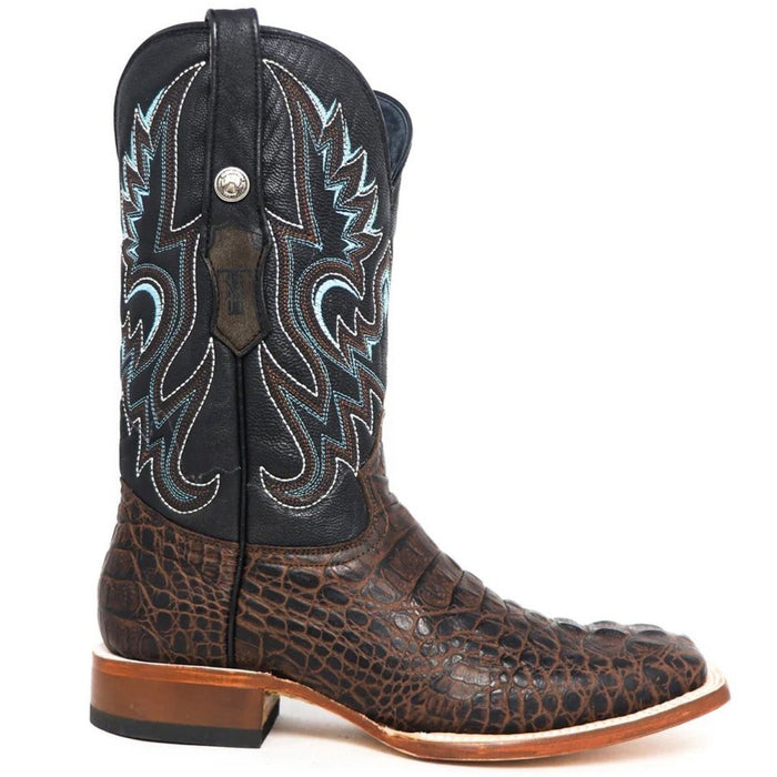Tanner Mark Men's Hudson Print Caiman Tail Square Toe Boots Cognac - 6
