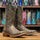 Men's Print Monster Fish Square Toe Boots Brown
