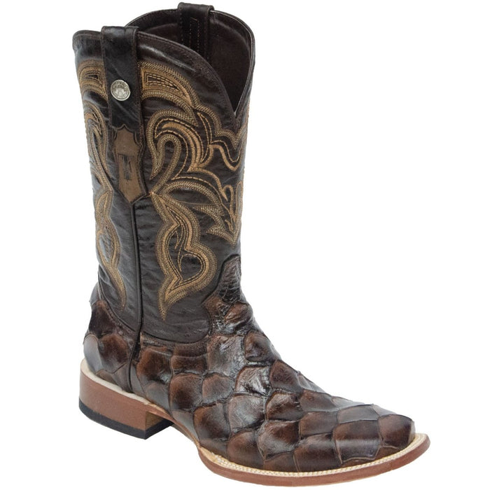 Men's Print Monster Fish Square Toe Boots Brown - 6