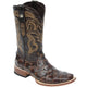 Men's Print Monster Fish Square Toe Boots Brown