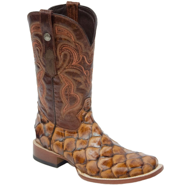 Men's Print Monster Fish Square Toe Boots Cognac - 6
