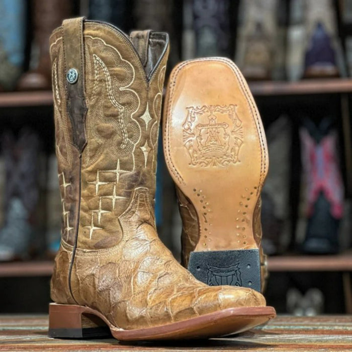 Men's Print Monster Fish Square Toe Boots Honey - 6