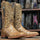 Men's Print Monster Fish Square Toe Boots Honey