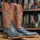 Men's Cahill Print Ostrich Square Toe Boots Black