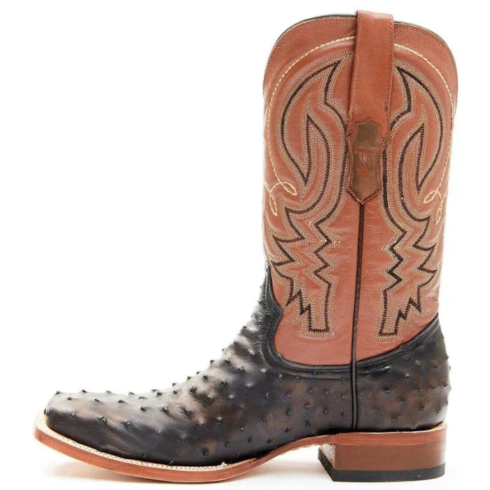 Men's Cahill Print Ostrich Square Toe Boots Black - 6.5
