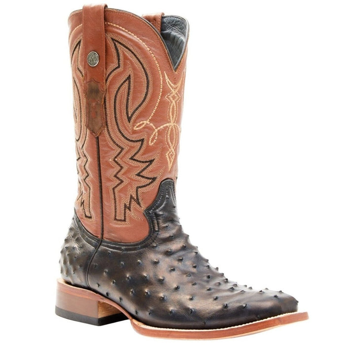 Tanner Mark Men's Checotah Print Ostrich Square Toe Boots Black - 6