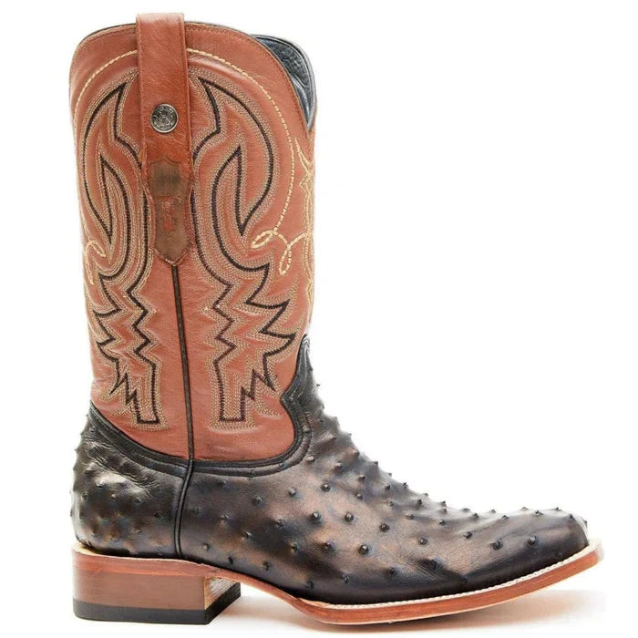 Men's Cahill Print Ostrich Square Toe Boots Black - 6.5