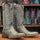 Men's Print Ostrich Square Toe Boots Grey with Black
