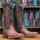 Men's Print Ostrich Square Toe Boots Grey with Black