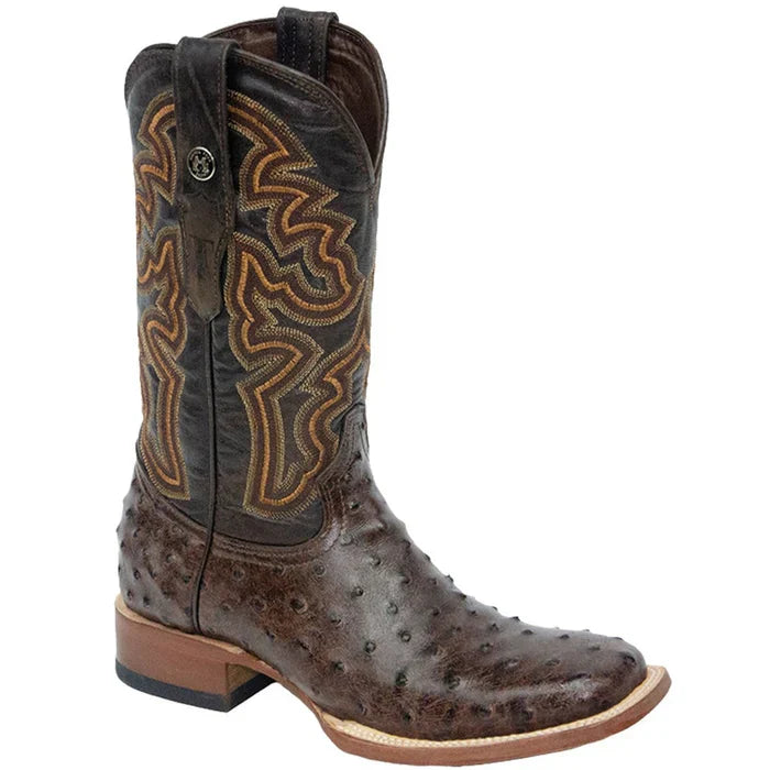 Men's Print Ostrich Square Toe Boots Rustic Brown - 6.5