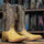Men's Poteet Genuine Smooth Ostrich Square Toe Boots Brown