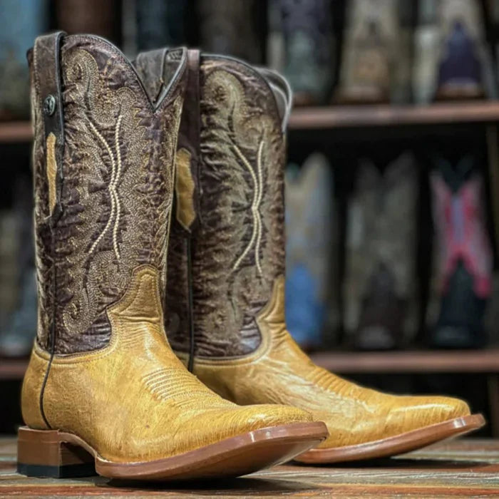 Men's San Marcos Genuine Smooth Ostrich Square Toe Boots Saddle - 6.5