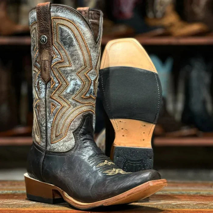 Men's Square Toe Bull Shoulder Leather Boots Brown - 6.5
