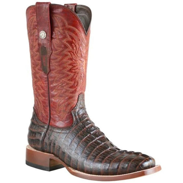 Men's The Bandit Print Caiman Tail Square Toe Boots Chocolate - 6