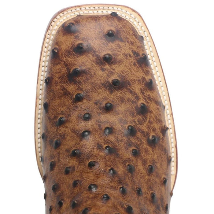 Men's Van Zandt Print Ostrich Square Toe Boots Cognac - 6