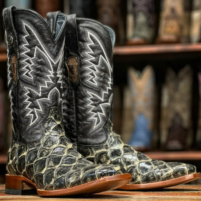 Sterling Men's Print Monster Fish Square Toe Boots Rustic Black - 6