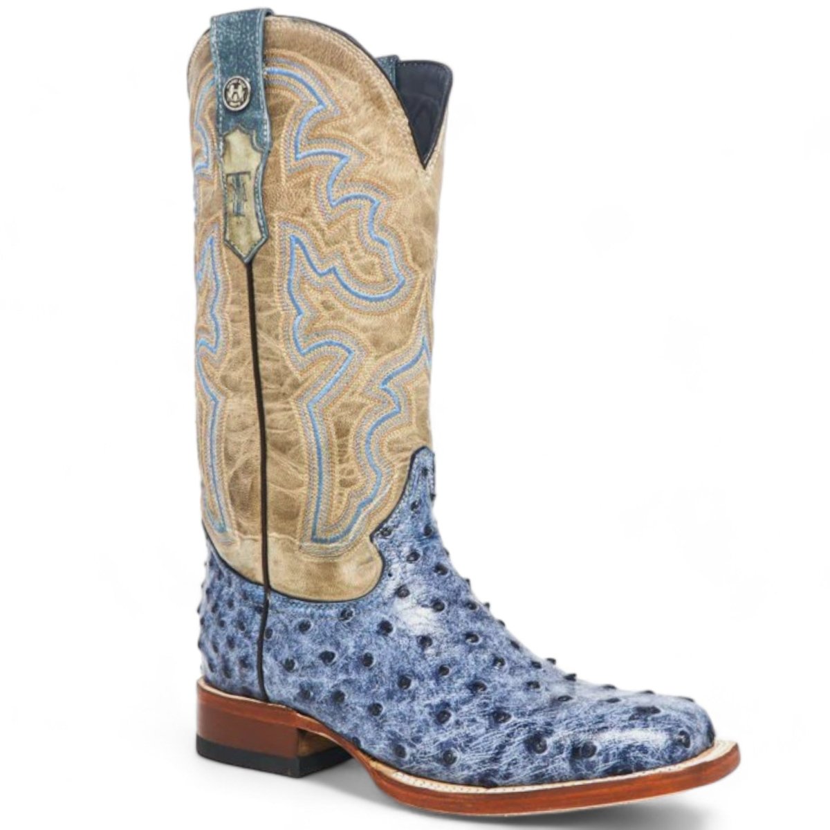 Tanner Mark Women's 'Bluebonnet' Ostrich Print Square Toe Boots Blue Denim TML207061 - 5